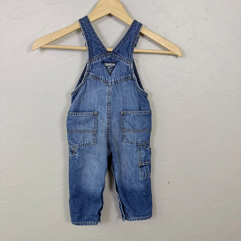 OshKosh B'gosh Denim Overalls Baby 18M Plaid‎ Lined Blue Carpenter Workwear